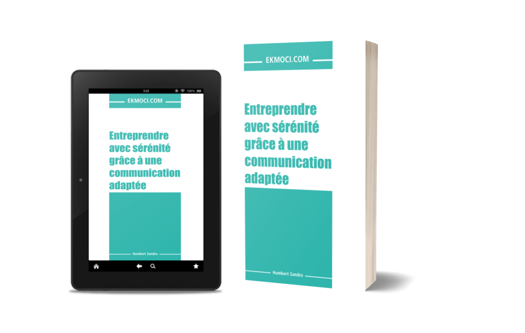 Mock représentant le livre Entreprendre avec sérénité grâce à une communication adaptée de Ekmoci en version papier et ebook