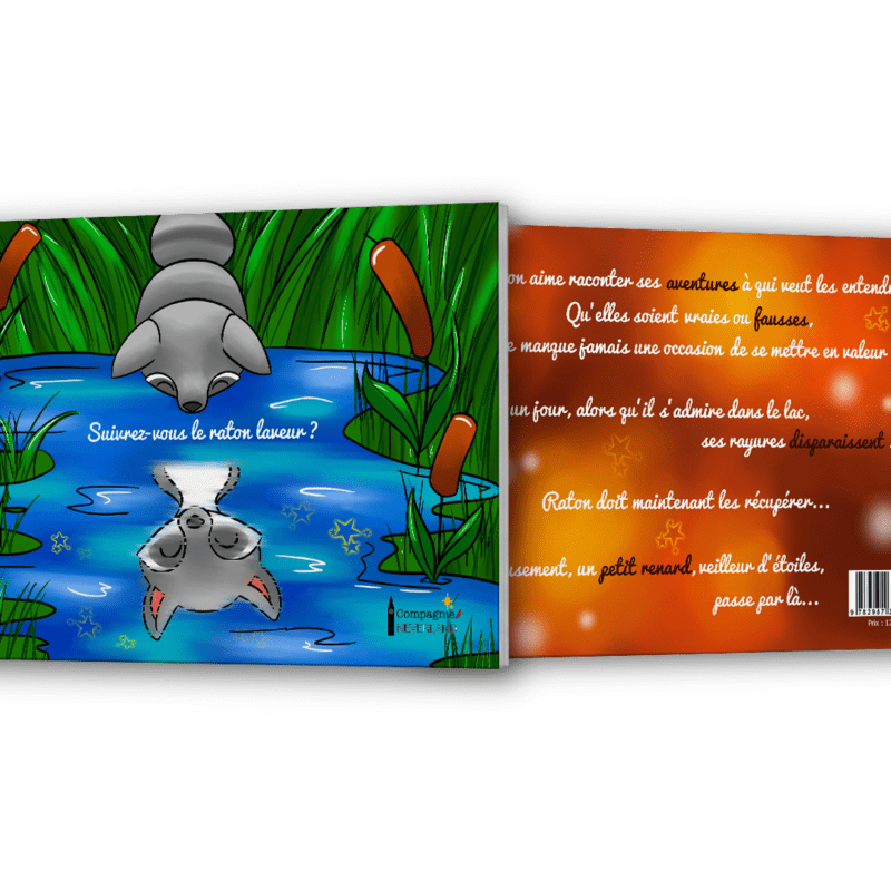 Mock Up représentant la couverture du livre pour enfants Suivrez-vous le Raton laveur ? de Selya